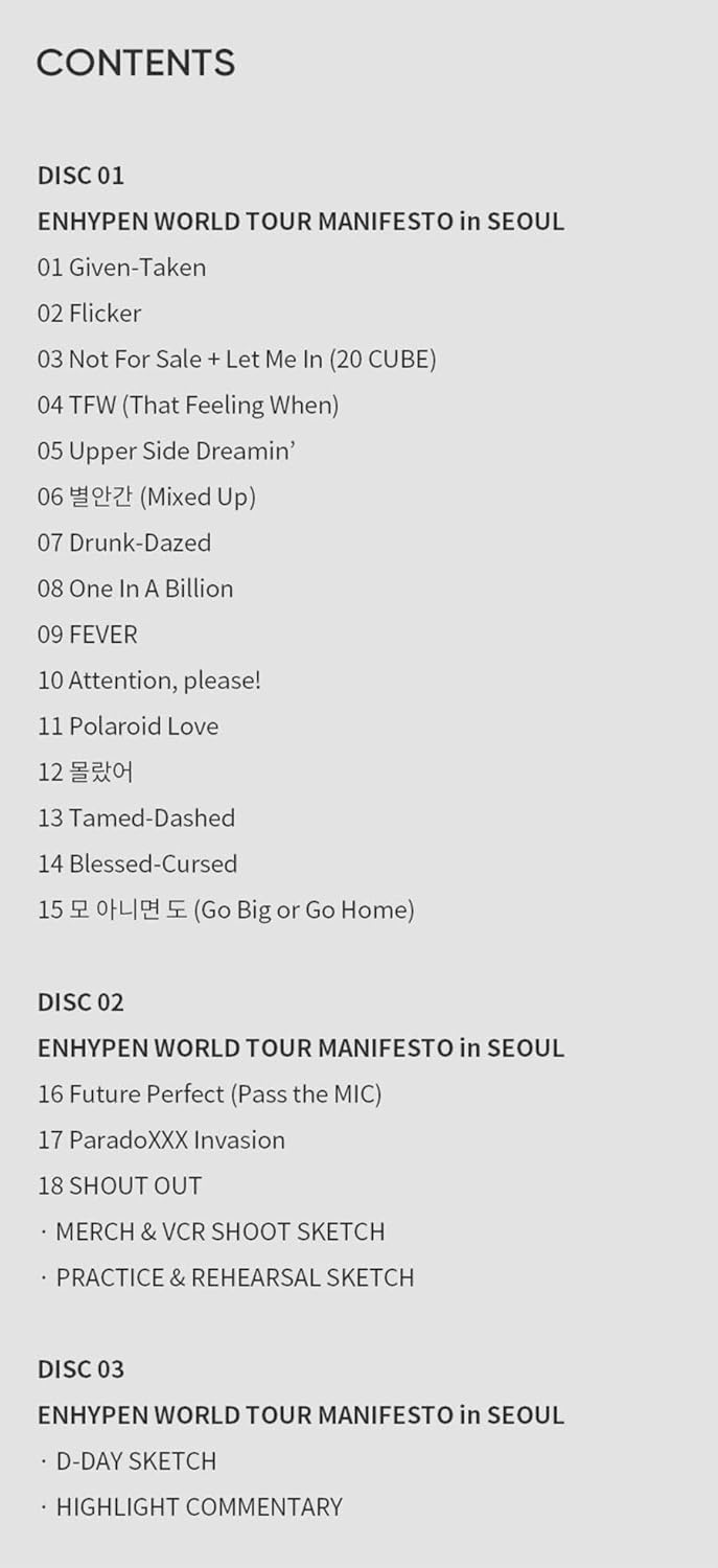 ENHYPEN - WORLD TOUR MANIFESTO IN SEOUL DVD - K-pop