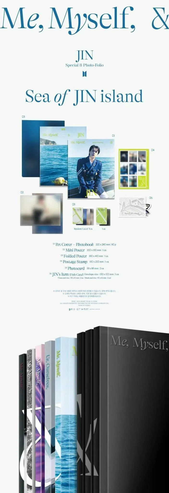 BTS JIN - SPECIAL 8 PHOTO-FOLIO ME, MYSELF, AND JIN SEA OF JIN ISLAND 1RA IMPRESIÓN - K-pop